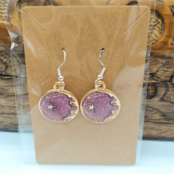 Celestial Moon Earrings Purple - Picture 1 of 2